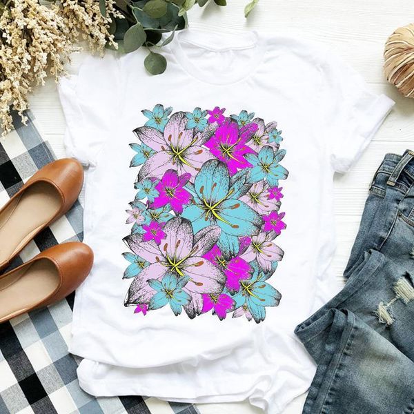 

women lady cute beach travel holiday flower clothing floral ladies t tee tshirt womens female shirt clothes graphic t-shirt, White