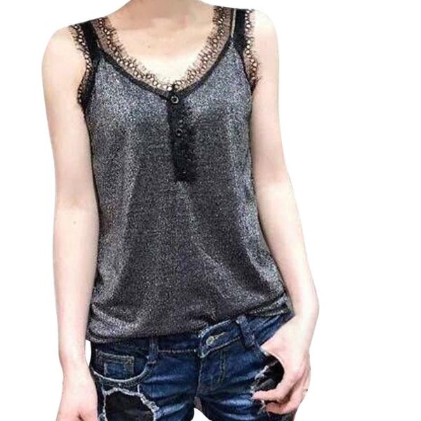 

women's tanks & camis fashion women lace v-neck camisole vest sleeveless pure color blouse streetwear femme mini for 2021, White