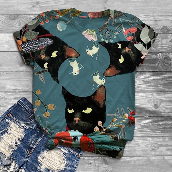 

women's t-shirt harajuku t shirt plus size for women summer fashion o-neck short sleeve cute cat woman tshirts mujer camisetas, White