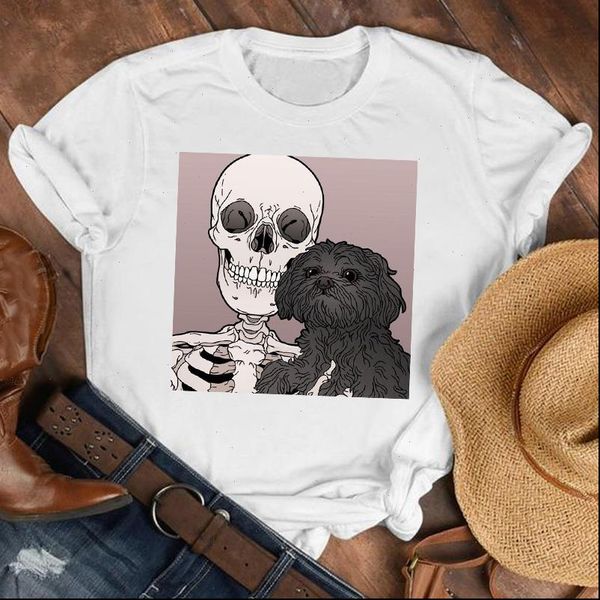 

women lady printed skull cartoon funny 90s short sleeve shirt clothes tshirt female print t tee womens graphic t shirt, White