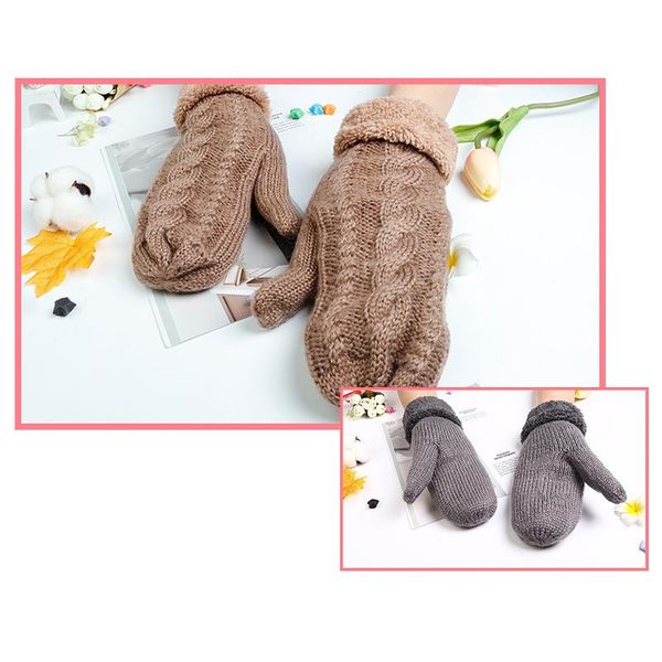 

sports gloves knitted wool bag cover men's and women's autumn winter outdoor windproof warm thickened mittens, Black