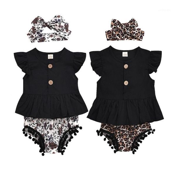 

twin newborn baby girl clothes set leopard print short sleeve ruffle romper flower short pants headband 3pcs infant outfits1, White