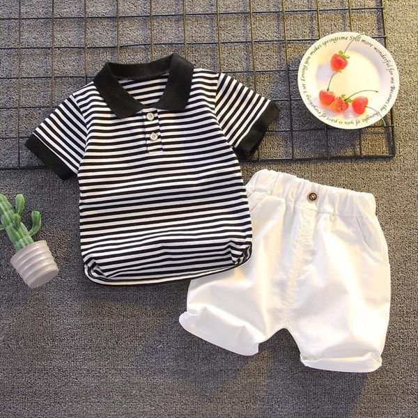 

childrens clothing boy lapel black white stripes simplesuits short sleeved clothes pants baby korean casual fashion