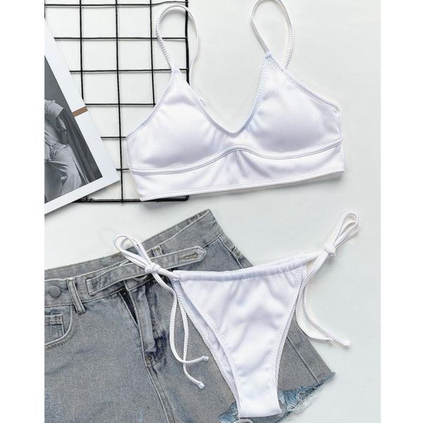 

women's swimwear 2021 bohemian bathing push-ups beachwear lace-up fashion white bikini set ho, White;black