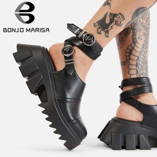 

sandals bonjomarisa the big size 43 female black buckle strap platform punk high heel cool fashion casual shoes woman