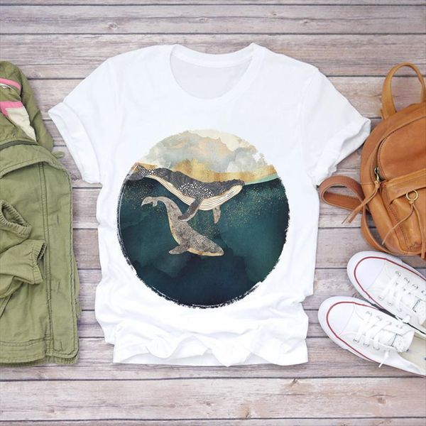 

summer short sleeve painting womens t shirts ocean 90s print ladies graphic female tee, White