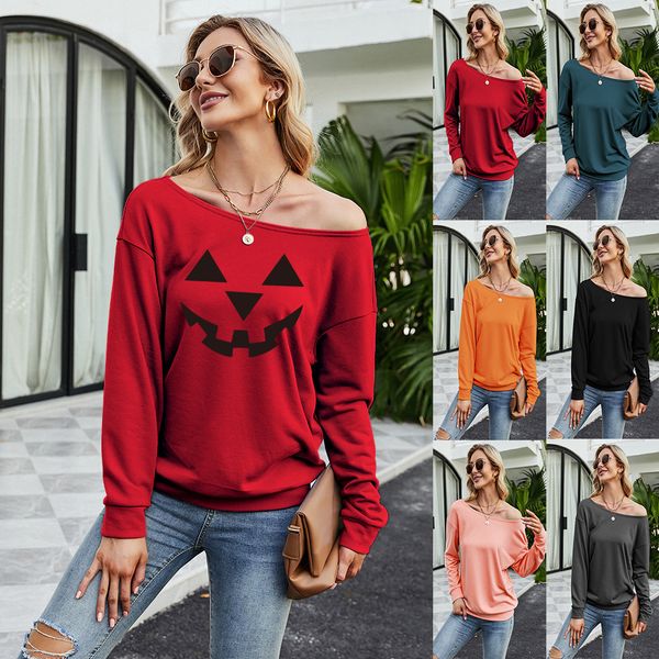 

2021 autumn women's wansheng theme diagonal collar printed casual loose long sleeve sweater, Black