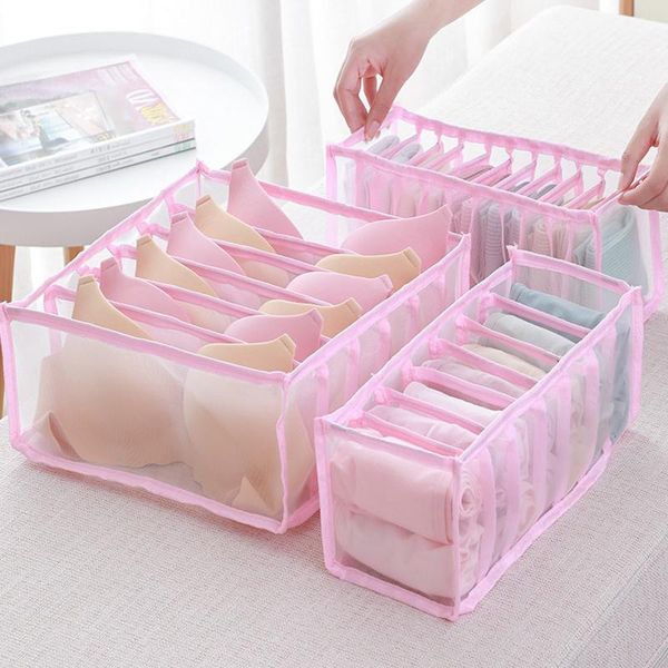 

storage bags underwear box women's socks wardrobe drawer bra panties thickened compartment mesh plaid