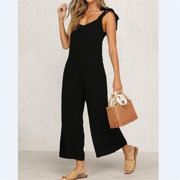 

women's jumpsuits & rompers ladies women summer jumpsuit sleeveless v neck strap high waist clubwear wide leg pant outfits playsuit, Black;white