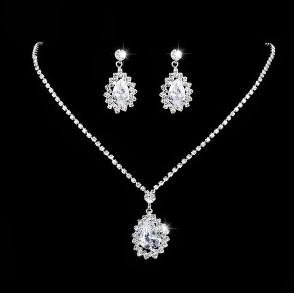 

earrings & necklace woman's silver color jewelry set bride wedding fashion luxury