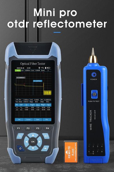

mini otdr fiber optic otdr reflectometer 9-in-1 functions vfl ols opm event map 24db for 64km fiber cable ethernet tester