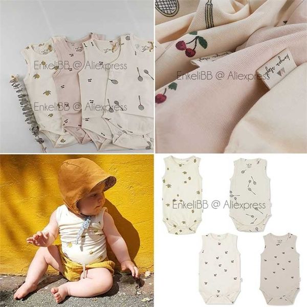 Enkelibb ks bebê orgânico algodão sem mangas romper para o verão linda cereja limão padrão menino menina vestuário 211101