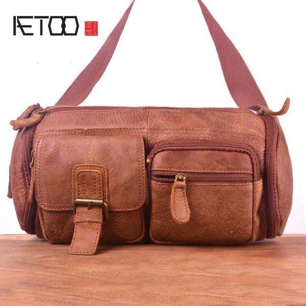 

HBP AETOO Men's Head Leather Large Waist Bag, Vintage Matte Leather Chest Bag, Outdoor Multi-functional Stiletto Bag, Khaki