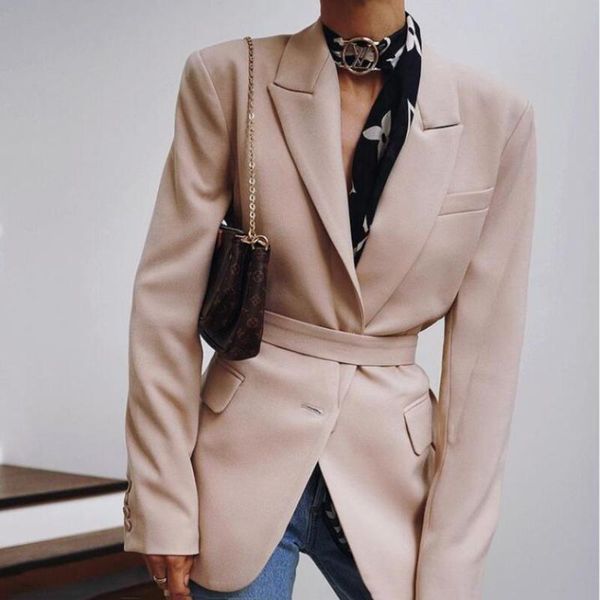 

women's suits & blazers holiwind 2021 chic office lady belt blazer vintage coat fashion notched collar long sleeve outerwear oversize s, White;black