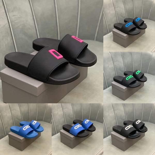 

designer men women slippers letter solid rubber flip flops beach wide flat slide couples luminous alphabet sandals multicolor slides 35-45, Black