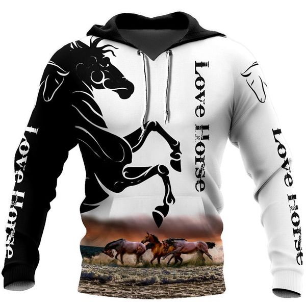 

men's hoodies & sweatshirts est autumn beautiful horse 3d printed mens sweatshirt streetwear zipper pullover casual size s-5xl, Black