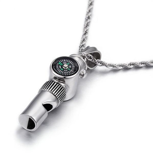 

pendant necklaces style biker stainless steel titanium compass whistle men's women punk jewelry necklace xmas gifts, Silver