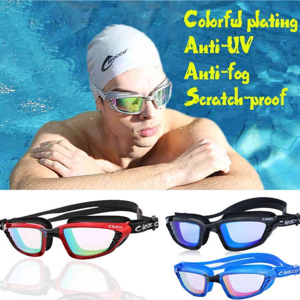 

silica gel large frame colorful plating anti-fog swim goggles anti-uv glass men's women's scratch-proof lens adjustable eyewear