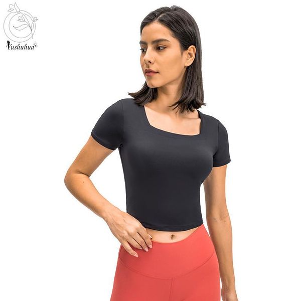 

yoga outfit with removable pads workout gym sport crop women second skin exercise cropped short sleeved shirts clothing
