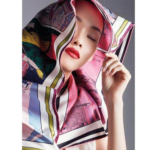 

scarves double side prints 100% silk scarf shawl 88*88cm, Blue;gray