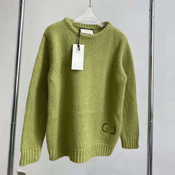 

high version 2021 autumn new fashion avocado green simple casual embroidery white soft couple sweater, White;black