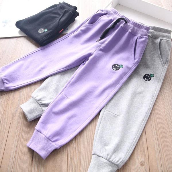 

2021spring baby girls smile embroidery casual pants wholesale, Blue