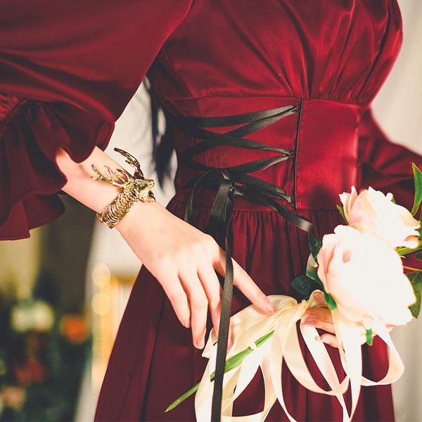 

casual dresses 2021 arrival vintage a-line solid full bow ankle-length lantern sleeve empire square collar, Black;gray