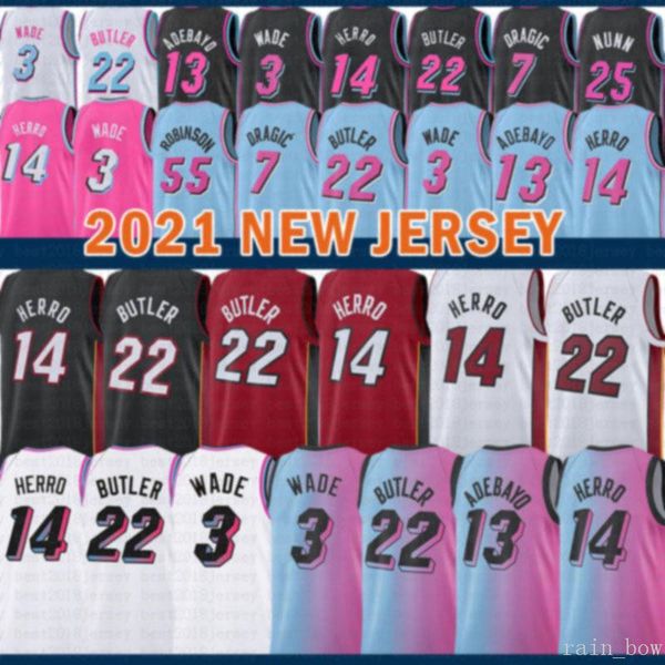 

2021 new dwayne dwyane 3 wade basketball jersey jimmy 22 butler mens tyler 14 herro bam 13 adebayo goran 7 dragic kendrick 25 nunn, Black;red