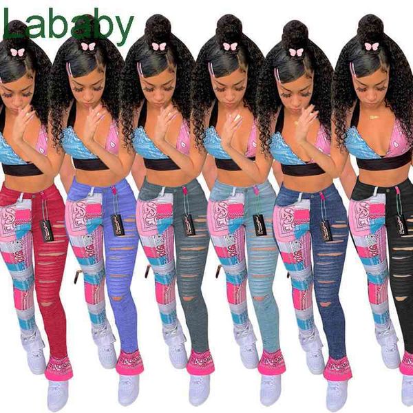 

women jeans designer printed tassel slit denim pencil pants casual straight pants ladies fashion leisure trousers 6 colours, Blue