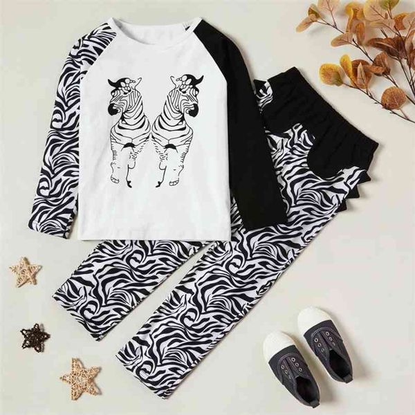 

fashionable zebra print longsleeves tee and allover pants set 210528, White