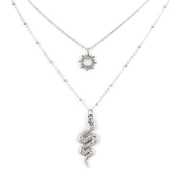 

chains stainless steel necklaces for women chain snake double layer necklace animal charm jewelry, Silver