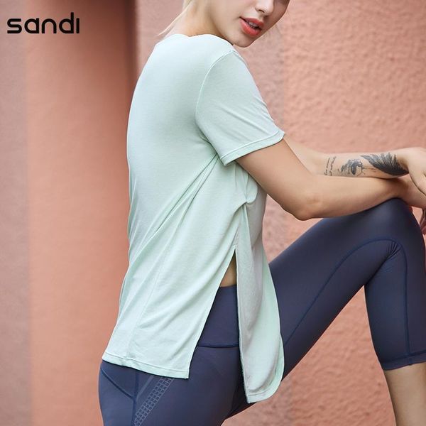 

yoga outfit san di loose fit o-neck t-shirt women quick dry fitness workout tee running dance short sleeved gym sport shirts top