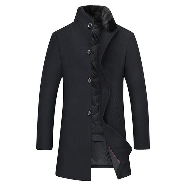 

winter thick men middle-aged fat fertilizer plus-size cloth coat collar feather bladder male father coat, Black