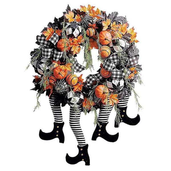 Decorazione di Halloween Corona Fantasma Scena Regalo per feste Scherzo Strega Ghirlanda Zucca Gamba Ghirlanda Puntelli per foto di Halloween Y0901