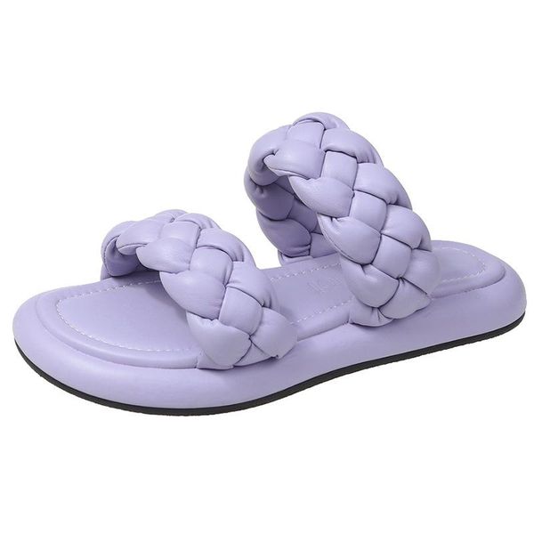 

slippers ins women's flip flops summer 2021 women slipper brand weave ladies sandal shoes low open toe flat casual slides beach, Black