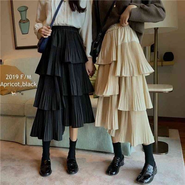 

high waist black irregular cake womens skirts retro casual multi-layer pleated ruffles korean fashion clothing faldas mujer street