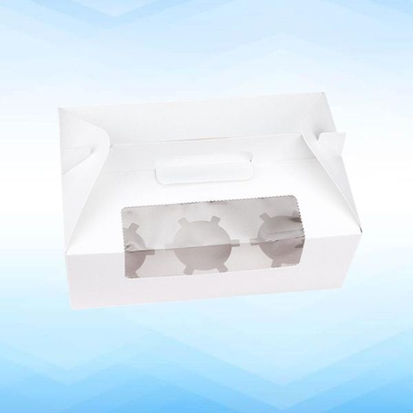

10pcs 6 cavities paper cupcake box portable dessert containers bakery cake carriers for home dessert shop (white)