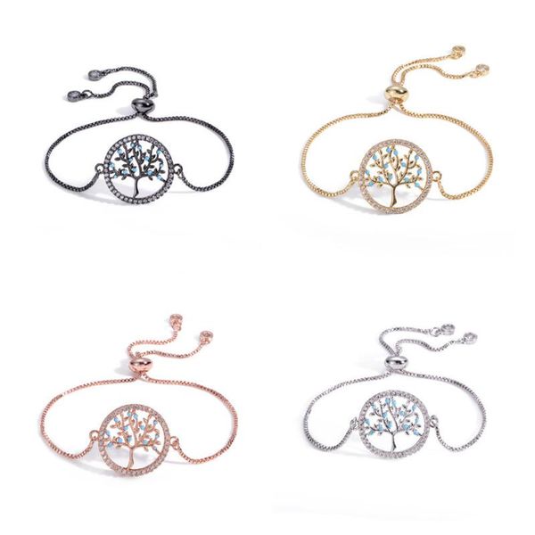 

charm bracelets 2021 korean fashion women's chain jewelry on the goth couple colored zircon tree of life pendants bracelet, Golden;silver