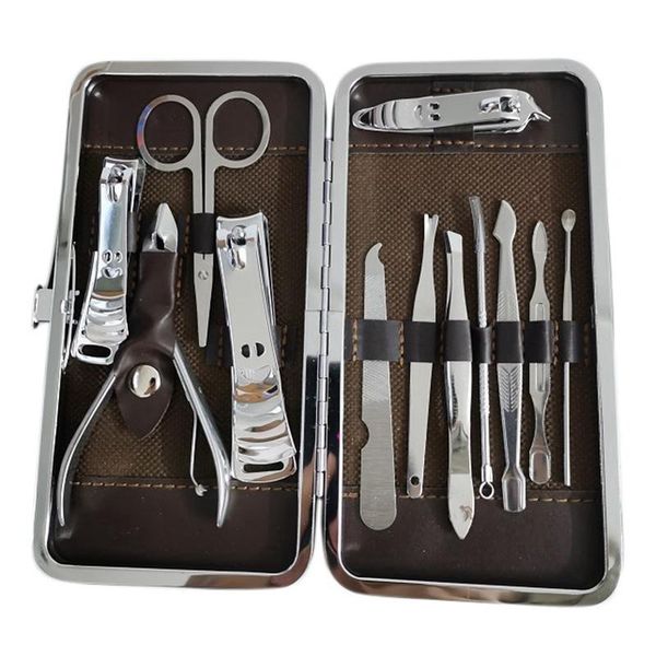 

nail art kits 12 pcs/set clippers manicure pedicure care set eyebrow scissor cuticle kit case