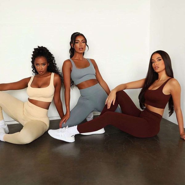 

tight skirt yoga 2020 new vest seamless knitted pants sports suit designer, Gray