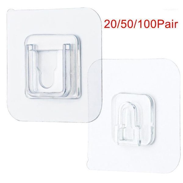 

100/50/20 pair double sided adhesive wall hooks hanger transparent suction cup sucker hook waterproof reusable drop11