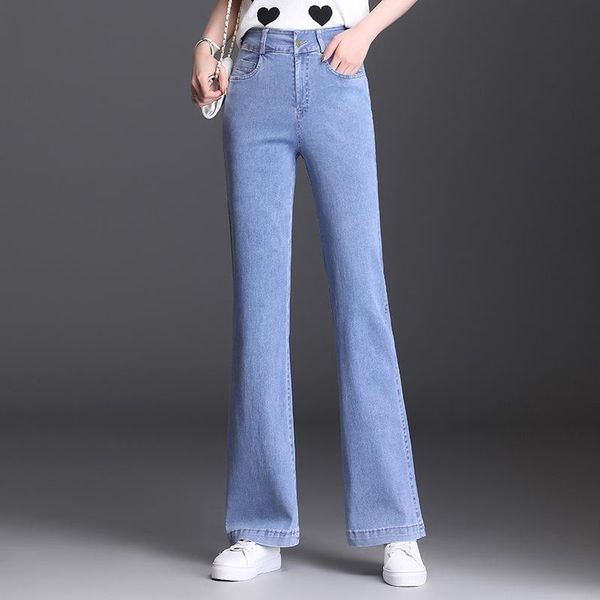 

women's jeans vintage elegant straight high waist for women slim casual korean style zipper plus size denim pants summer 2108, Blue