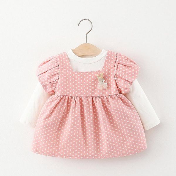 

girl's dresses autumn girls kids princess 2pcs set children baby infants dot overall tank-dress vestidos+long sleevet-shirt outfits s1, Red;yellow