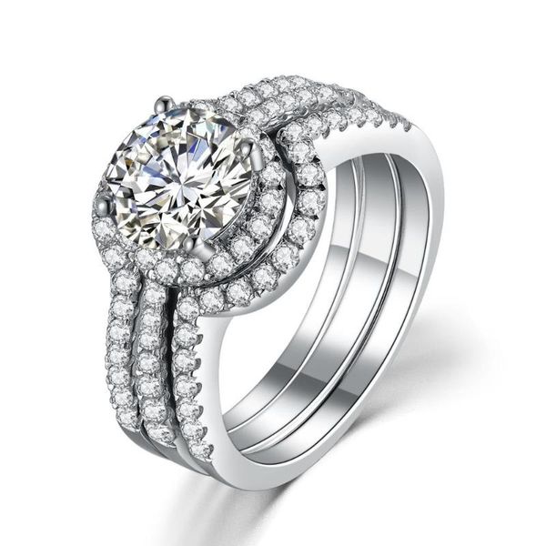 

cluster rings solid 925 silver 1.5ct engagement set wedding band 750 white gold cover luxury women jewelry s925, Golden;silver