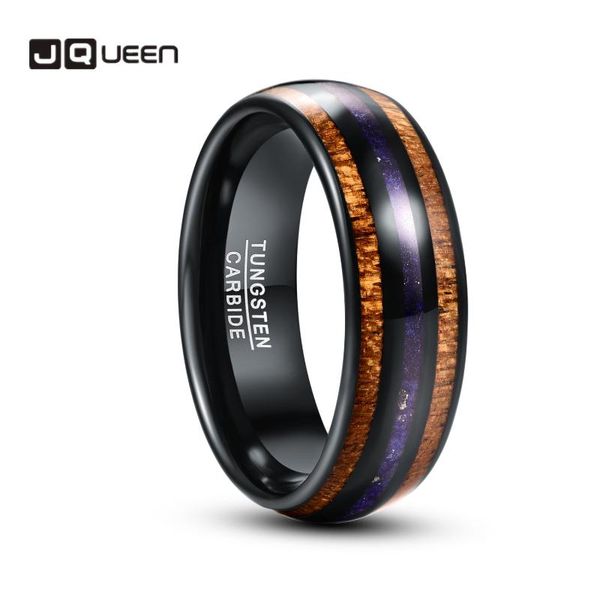 

wedding rings jqueen 8mm acacia wood lapis lazuli electric black tungsten steel ring carbide men's engagement jewelry, Slivery;golden
