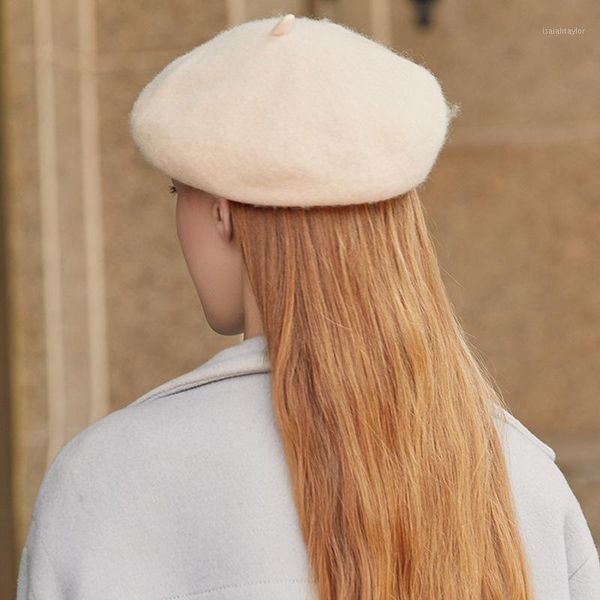 

berets beret wool women autumn keep warm breathable hat knitted korean style french barrette ladies female adjustable rope 2021, Blue;gray