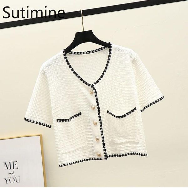 

women's knits & tees 2021 summer net red small short knit cardigan loose knitted thin sleeved sweater women, White