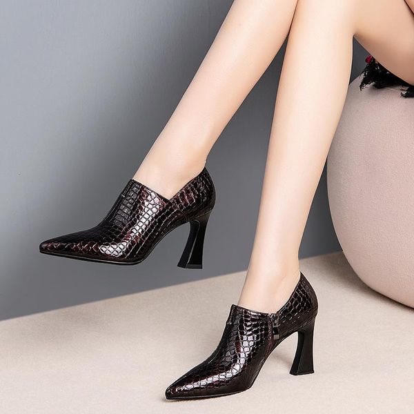 

dress shoes 2021 spring leather women's fashion high heels noble elegant zipper design party casual stage, Black