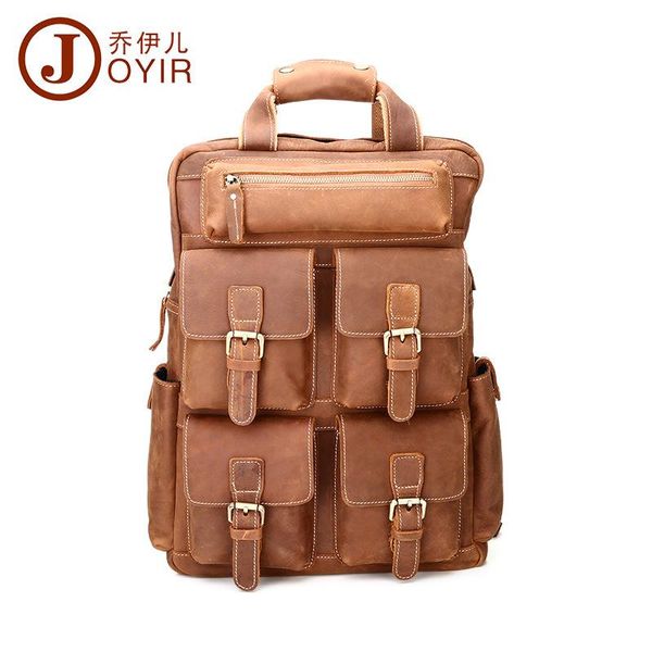 

backpack european and american retro men's fashion leather outdoor multi pocket crazy horse bag