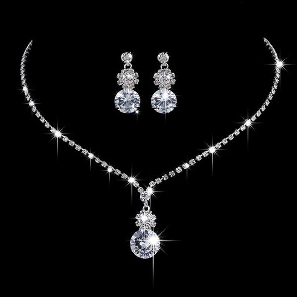 

earrings & necklace silver color jewelry set bride wedding fashion luxury for woman